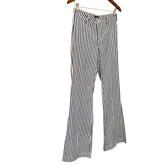 NYDJ Flare Linen Blend Pants 4 Navy Blue White Striped Preppy Nautical Coastal - Picture 4 of 14